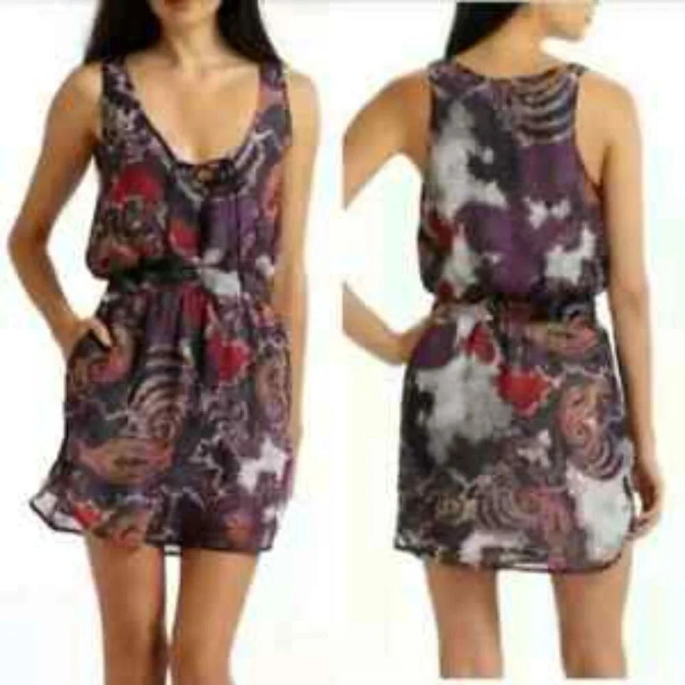 Free People Falling for Georgette Tank Style Lace Up Pocket Dress - Size Small